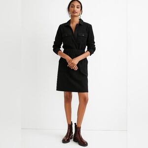 NWT J.Crew Zip Front Cinched Dress in Black Corduroy 10